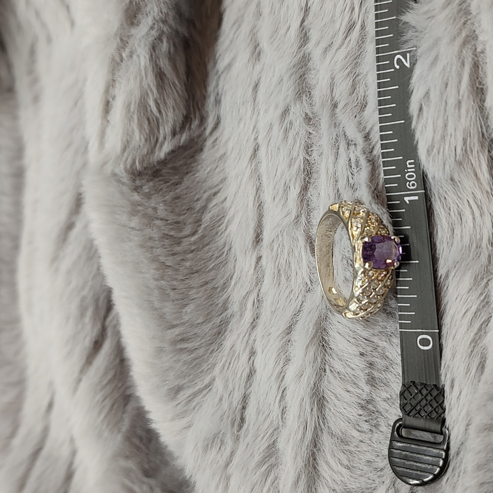 .925 Amethysts and Rhinestone ring - Picture 3 of 4